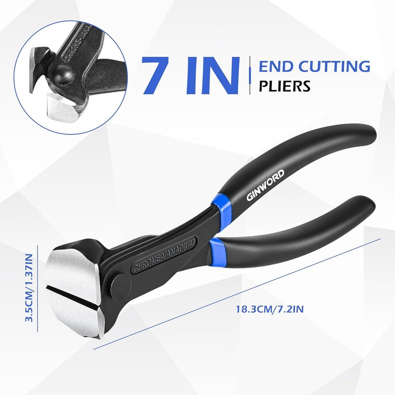 GINWORD 7 Inch Nail Puller, Nail Remover Tool, End Cutting Pliers, Carpenter Tools, Nail Pulling Pliers, End Nippers, Nippers Tool for Pulling Nails and Cutting Wires - Image 2